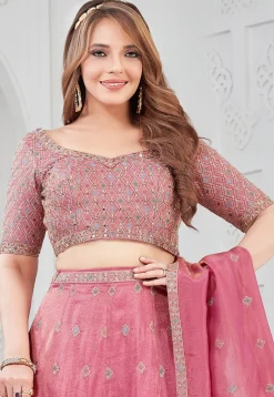 Embroidered Art Silk Lehenga in Pink
