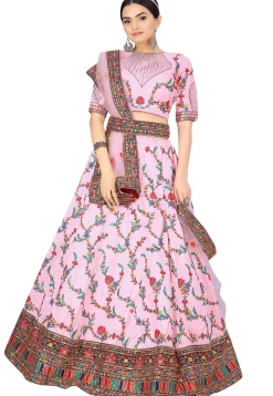 Embroidered Art Silk Lehenga in Pink