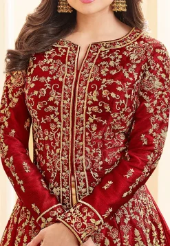 Embroidered Art Silk Lehenga in Maroon