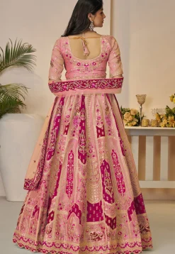 Embroidered Art Silk Lehenga in Pink