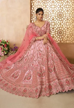 Embroidered Art Silk Lehenga in Pink