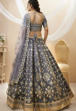 Embroidered Art Silk Lehenga in Grey