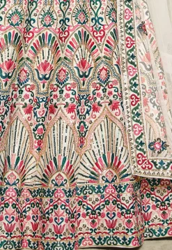 Embroidered Art Silk Lehenga in Off White