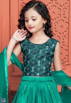 Embroidered Art Silk Lehenga in Teal Blue