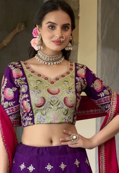 Embroidered Art Silk Lehenga in Purple
