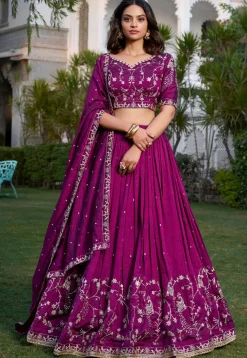Embroidered Art Silk Lehenga in Wine
