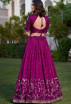 Embroidered Art Silk Lehenga in Wine