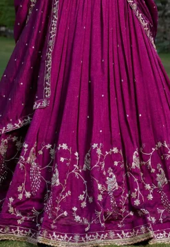 Embroidered Art Silk Lehenga in Wine