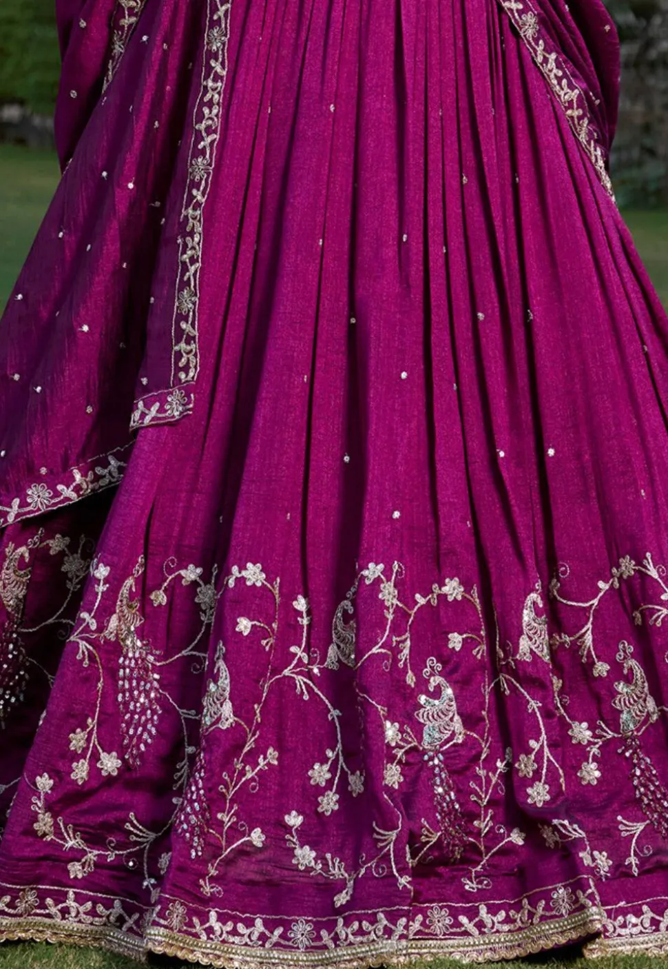 Embroidered Art Silk Lehenga in Wine