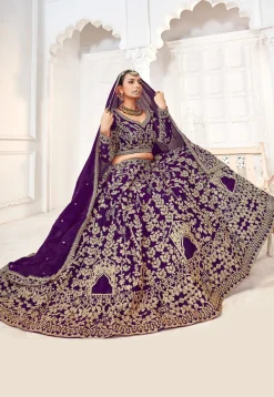 Embroidered Art Silk Lehenga in Purple