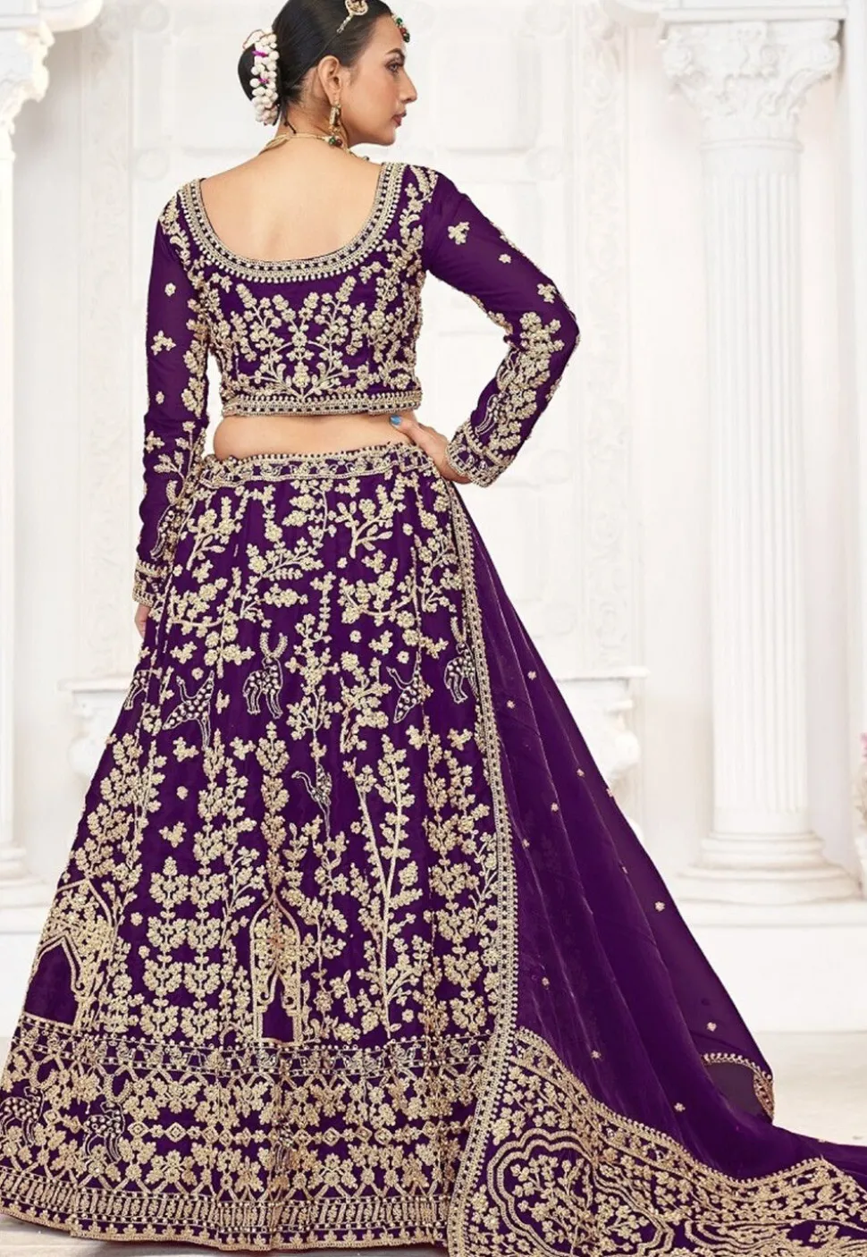 Embroidered Art Silk Lehenga in Purple