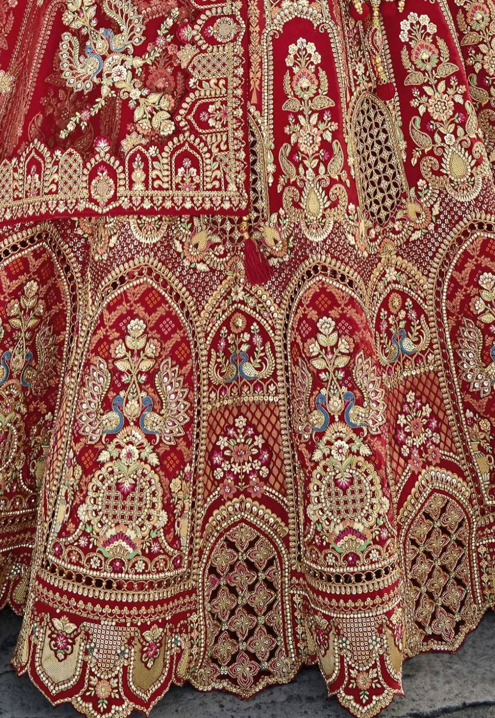 Embroidered Art Silk Lehenga in Red