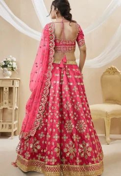 Embroidered Art Silk Lehenga in Pink