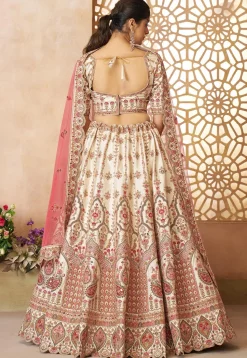 Embroidered Art Silk Lehenga in Off White