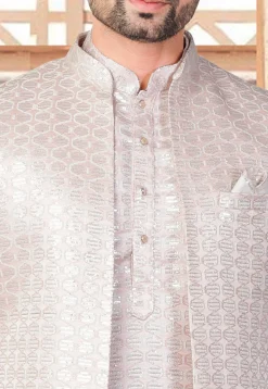 Embroidered Art Silk Nehru Jacket in Peach