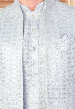 Embroidered Art Silk Nehru Jacket in Light Blue