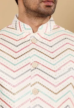 Embroidered Art Silk Nehru Jacket in Cream