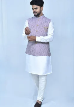 Embroidered Art Silk Nehru Jacket in Light Purple