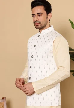 Embroidered Art Silk Nehru Jacket in White