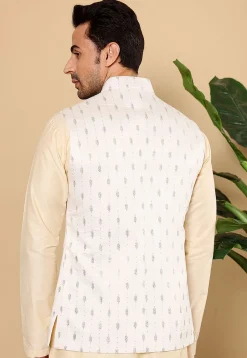 Embroidered Art Silk Nehru Jacket in White