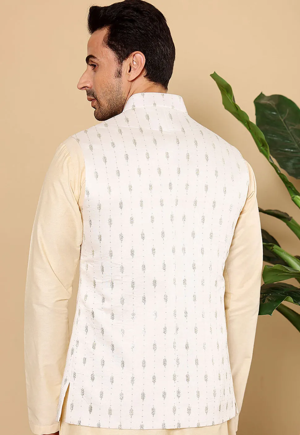 Embroidered Art Silk Nehru Jacket in White