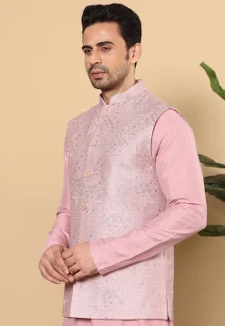 Embroidered Art Silk Nehru Jacket in Pink