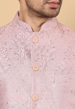Embroidered Art Silk Nehru Jacket in Pink
