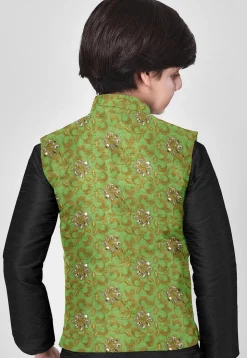 Embroidered Art Silk Nehru Jacket in Green