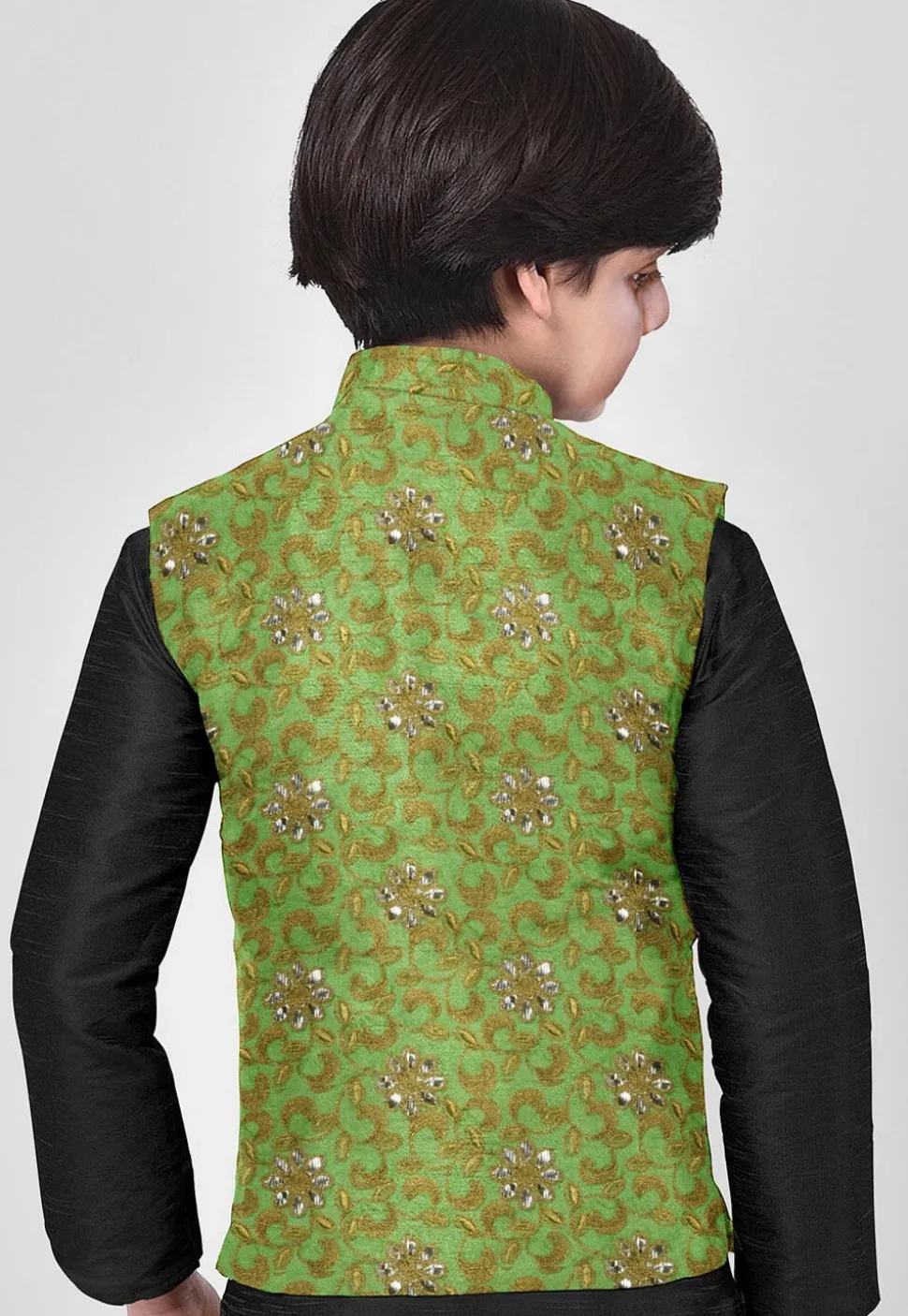 Embroidered Art Silk Nehru Jacket in Green