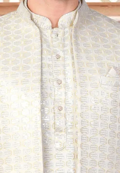 Embroidered Art Silk Nehru Jacket in Off White