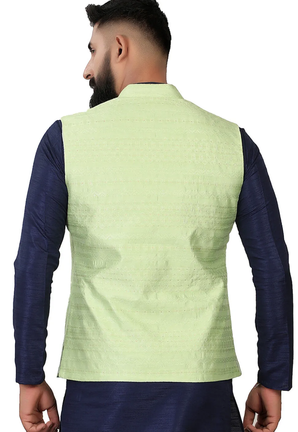 Embroidered Art Silk Nehru Jacket in Light Green