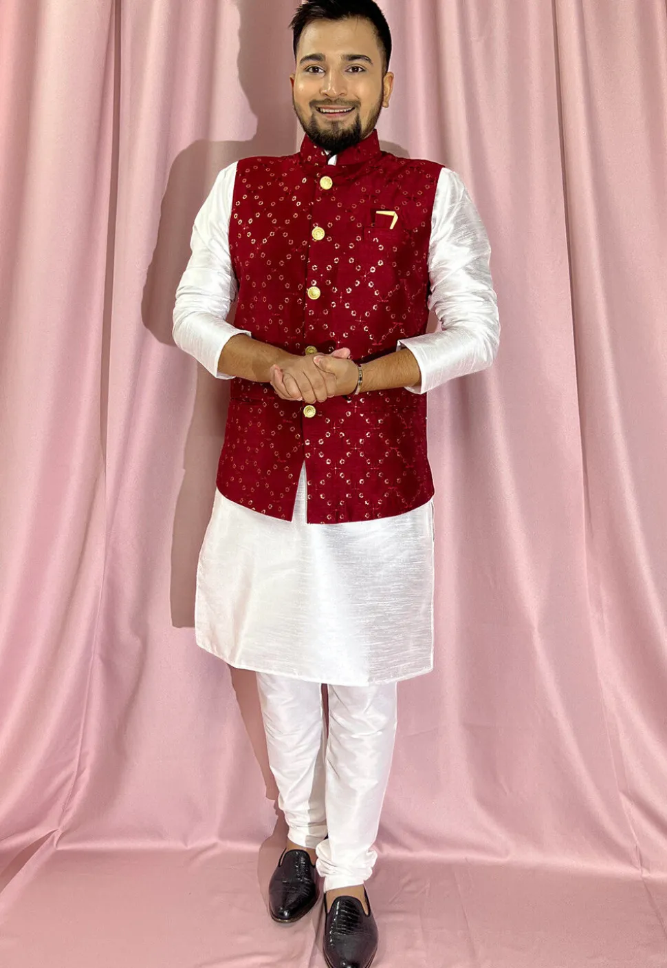 Embroidered Art Silk Nehru Jacket in Maroon