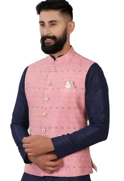 Embroidered Art Silk Nehru Jacket in Pink