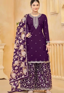 Embroidered Art Silk Pakistani Suit in Purple