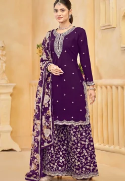 Embroidered Art Silk Pakistani Suit in Purple