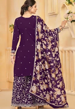 Embroidered Art Silk Pakistani Suit in Purple