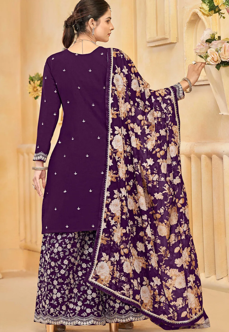 Embroidered Art Silk Pakistani Suit in Purple