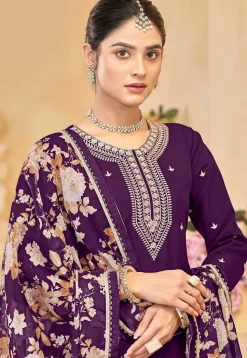Embroidered Art Silk Pakistani Suit in Purple