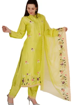 Embroidered Art Silk Pakistani Suit in Green
