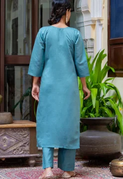 Embroidered Art Silk Pakistani Suit in Light Teal Blue