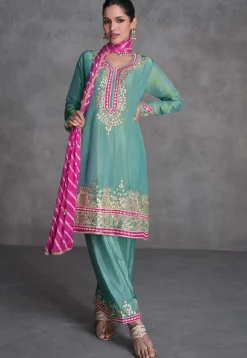 Embroidered Art Silk Pakistani Suit in Light Blue