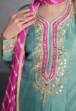 Embroidered Art Silk Pakistani Suit in Light Blue