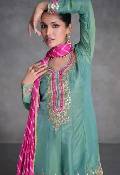 Embroidered Art Silk Pakistani Suit in Light Blue