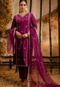 Embroidered Art Silk Pakistani Suit in Purple