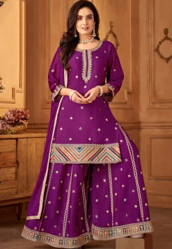 Embroidered Art Silk Pakistani Suit in Purple