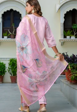 Embroidered Art Silk Pakistani Suit in Baby Pink
