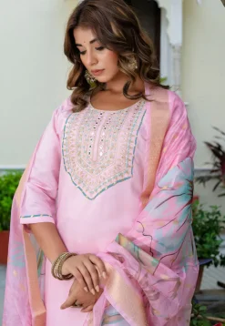 Embroidered Art Silk Pakistani Suit in Baby Pink