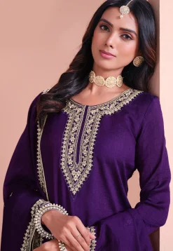 Embroidered Art Silk Pakistani Suit in Purple