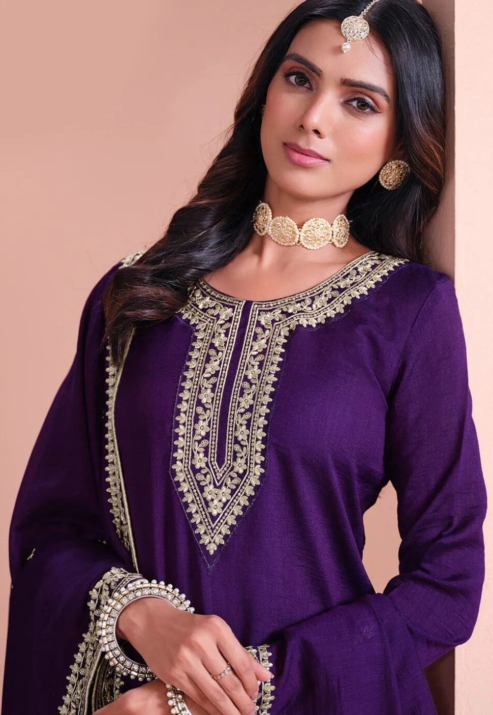 Embroidered Art Silk Pakistani Suit in Purple