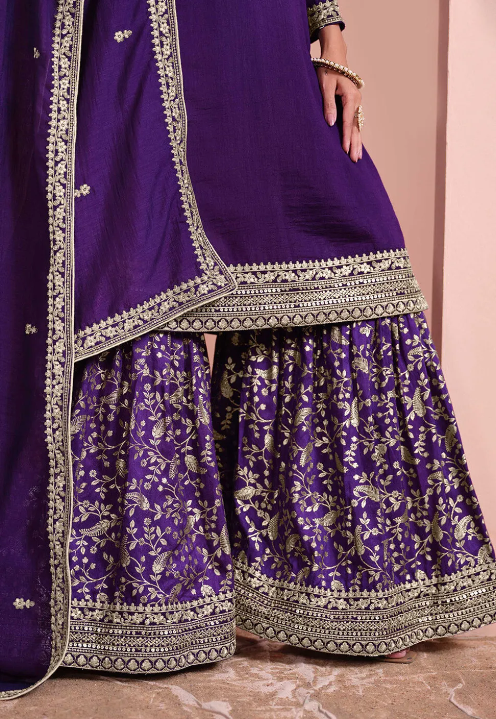Embroidered Art Silk Pakistani Suit in Purple